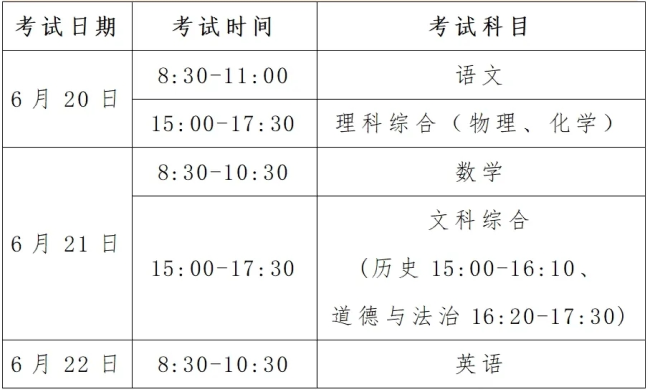 山西省中考时间2024年具体时间